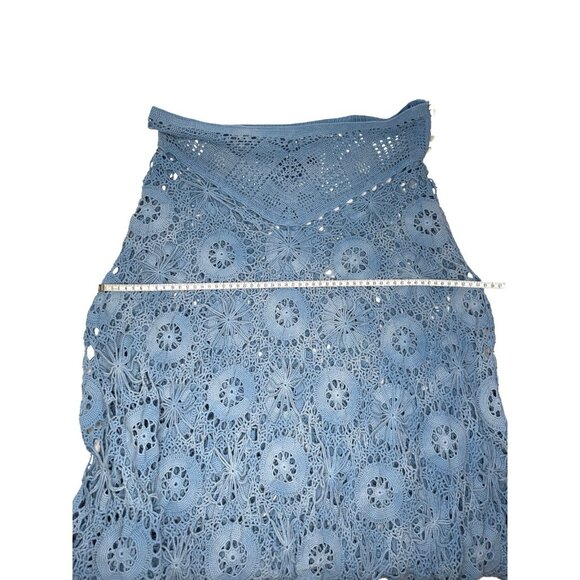Ralph Lauren Vintage Size L Blue crochet Lace Bohemian Skirt Hand Knit Cotton - Picture 10 of 10